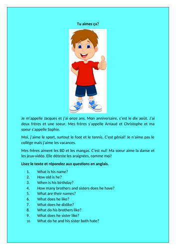 Dynamo 1 - Tu aimes ça? - Module 1 - Page 14 - Reading comprehension