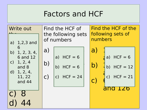 Starter / Retention Questions - Factors and HCF