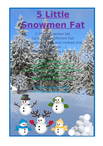 5 little snowmen fat song | Teaching Resources