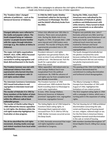 A-level Civil Rights card sort (1964 to 1968)