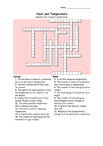 Heat And Temperature Crossword Puzzle