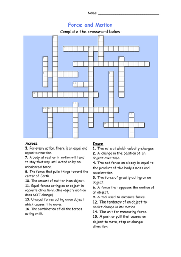 Crossword Puzzle - Force and Motion