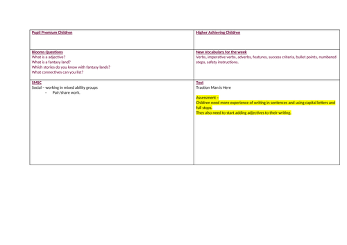 Traction Man Y1 English Planning