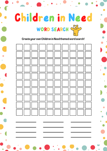 Children in Need Create Your Own Word Search - Fun Activity Pudsey KS2 & KS3