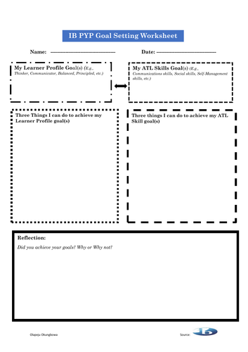 IB PYP Goal setting worksheet