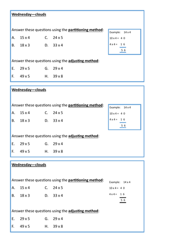 multiply numbers mentally - worksheets and challenges - Y4 + Y5