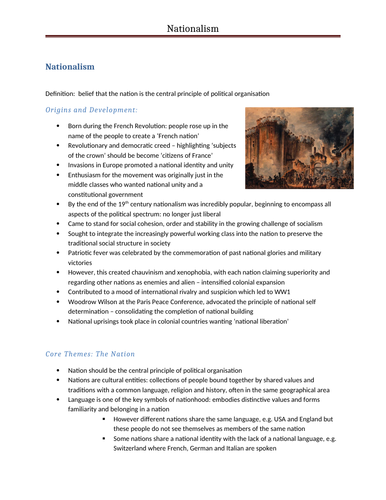 Non-Core Ideology Notes Nationalism