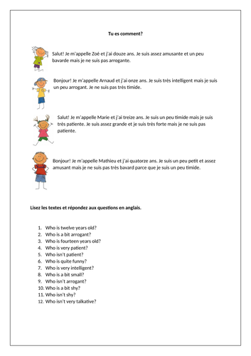 Dynamo 1 - Module 1 - Tu es comment? - Page 17 - Reading worksheet