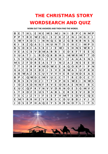 THE CHRISTMAS STORY WORDSEARCH AND QUIZ