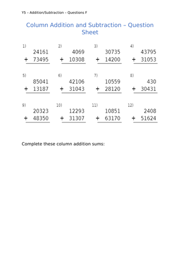 Y5 Maths - Addition & Subtraction (Free)