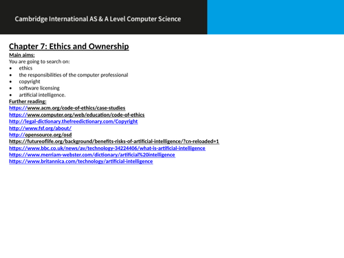 AS/A level Computer Science -Student Project -Chapter 7: Ethics and Ownership
