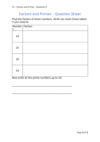 Y5 Maths - Factors and Primes (Free)
