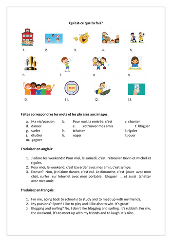 Dynamo 1 - Module 1 - Qu’est-ce que tu fais? - Page 19 - Worksheet
