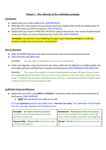 Template report structure for Unit 2 - Developing a Marketing Campaign