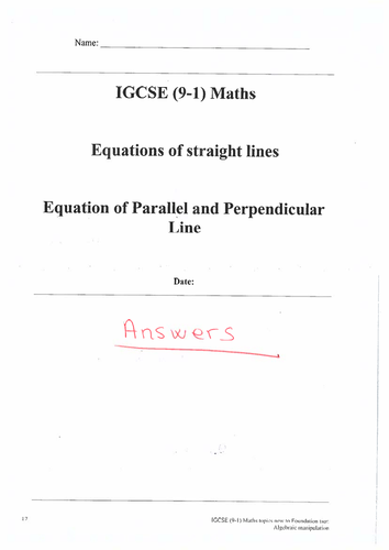 IGCSE Equations of parallel and perpendicular lines