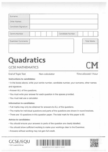 Quadratics worked solutions