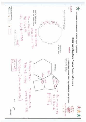 Exam IGCSE Questions Worked solutions