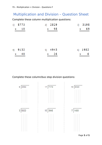 Y5 Maths - Multiplication/Division Free
