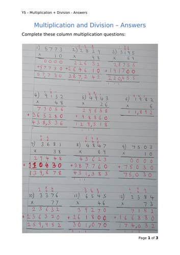 Y5 Maths - Multiplication and Division