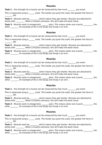 Key stage 3 antagonistic muscles fill in the blank