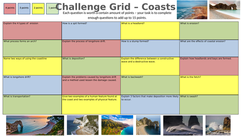 KS3 Coasts Challenge Grid