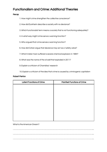 Sociology A-Level- Crime & Deviance- Functionalism Lesson 2
