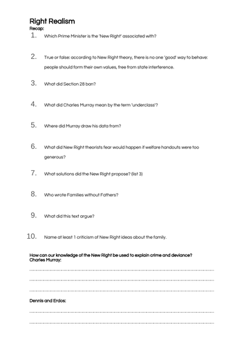 Sociology A-Level- Crime and Deviance - Right Realism