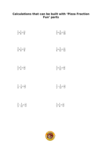 Fractions addition and subtraction practical worksheet
