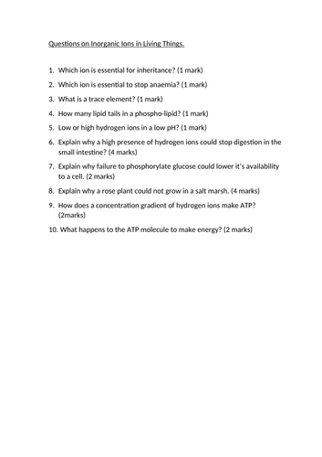 Inorganic Ions in Living Things (A Level Biology)