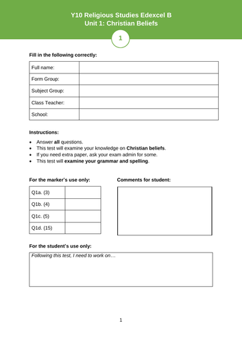 GCSE Religious Studies - Christian Beliefs Exam Q's