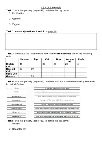 CB3 Genetics Revision Sheet , Edexcel Combined Science: Biology