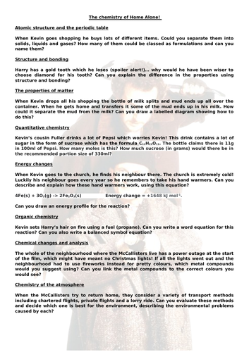 The Chemistry of Home Alone - worksheet to go with the film "Home Alone"