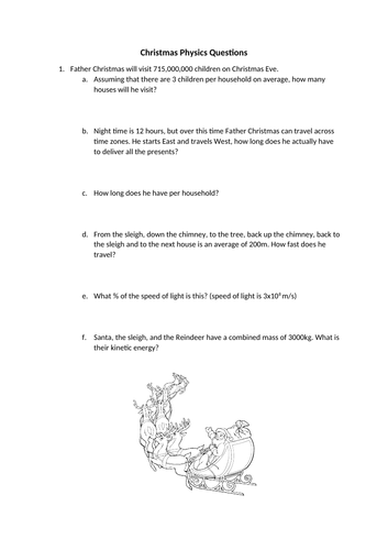 Christmas Worksheet Science: Physics: Energy and Electricity