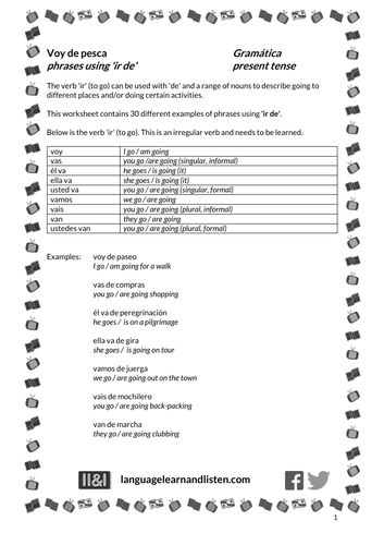 Spanish - phrases using 'ir de' - Voy de pesca