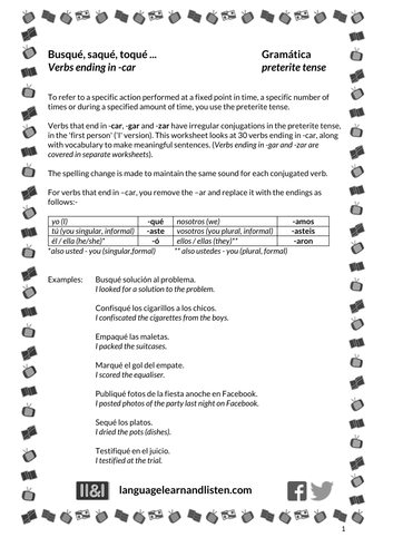 Spanish - irregular 'yo' forms preterite tense - Busqué, saqué, toqué ...