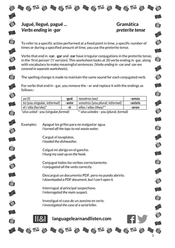 Spanish - irregular 'yo' forms preterite tense - Jugué, llegué, pagué ...