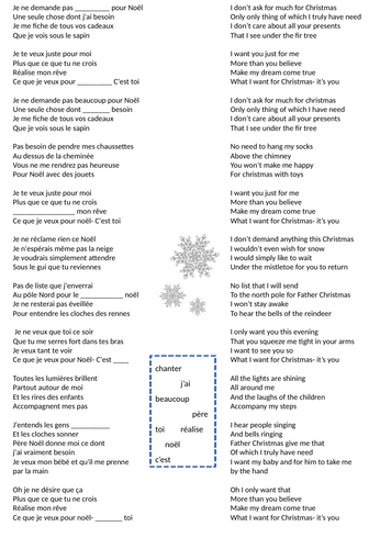 French Christmas song gap fill (Tout ce que je veux pour Noël)