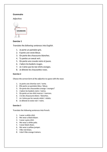 Dynamo 1 - Module 2 - Qu’est-ce que tu portes? - Page 38 - Adjectives