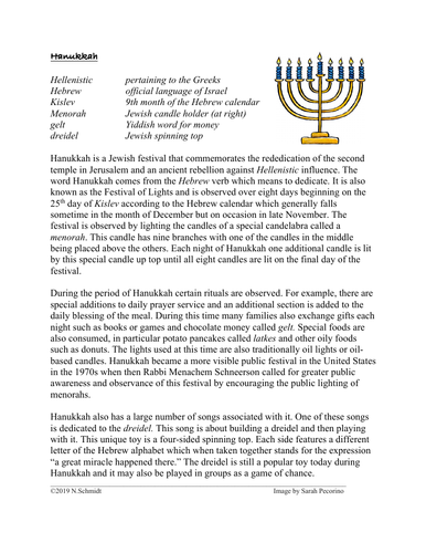 Hannukah / Chanukkah Cultural Reading in English