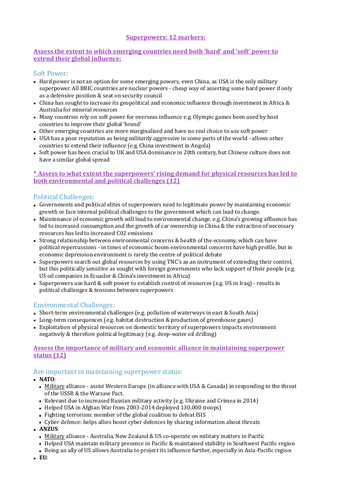 Superpowers 12 markers essay plans A level geography