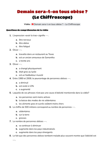 Listening Comprehension: Demain sera-t-on tous obèse ?  (Le Chiffroscope)