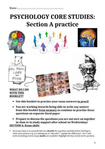 BUNDLE: AS level OCR Psychology CORE STUDIES SECTION A & B - Practice Exam Booklets