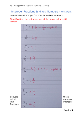 Y5 Maths - Improper & Mixed Fractions