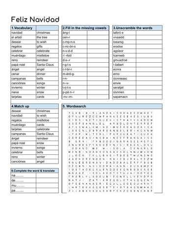 Feliz Navidad Spanish KS3 Worksheet & Crossword