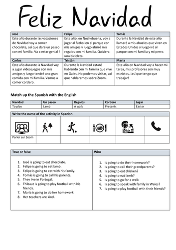 Feliz Navidad/ Navidad Reading Worksheet KS3 Spanish