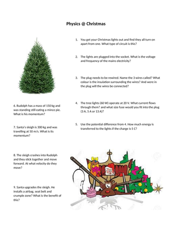 Physics Christmas Quiz (Electricity and Impact Forces)