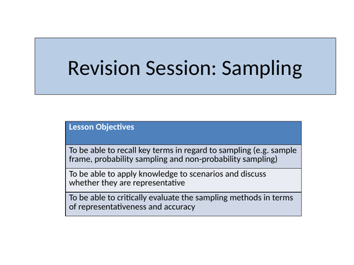 Sociology GCSE Year 11 Sampling Revision lesson