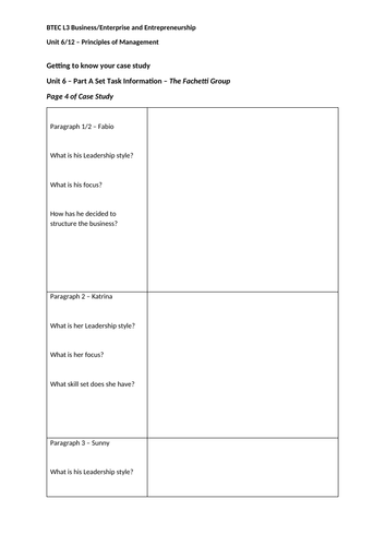BTEC Unit 6 PP and Work sheets x 2 - Case study development
