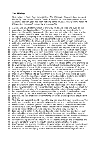 The Shining AQA Language Paper 1 Mock