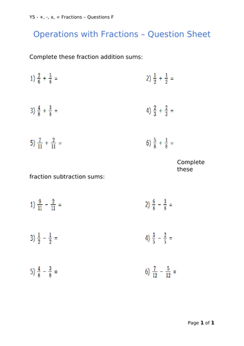 Y5 Maths - Fraction Operations (Free)